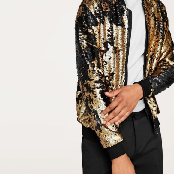 Zara Mens Sequin Bomber Jacket 